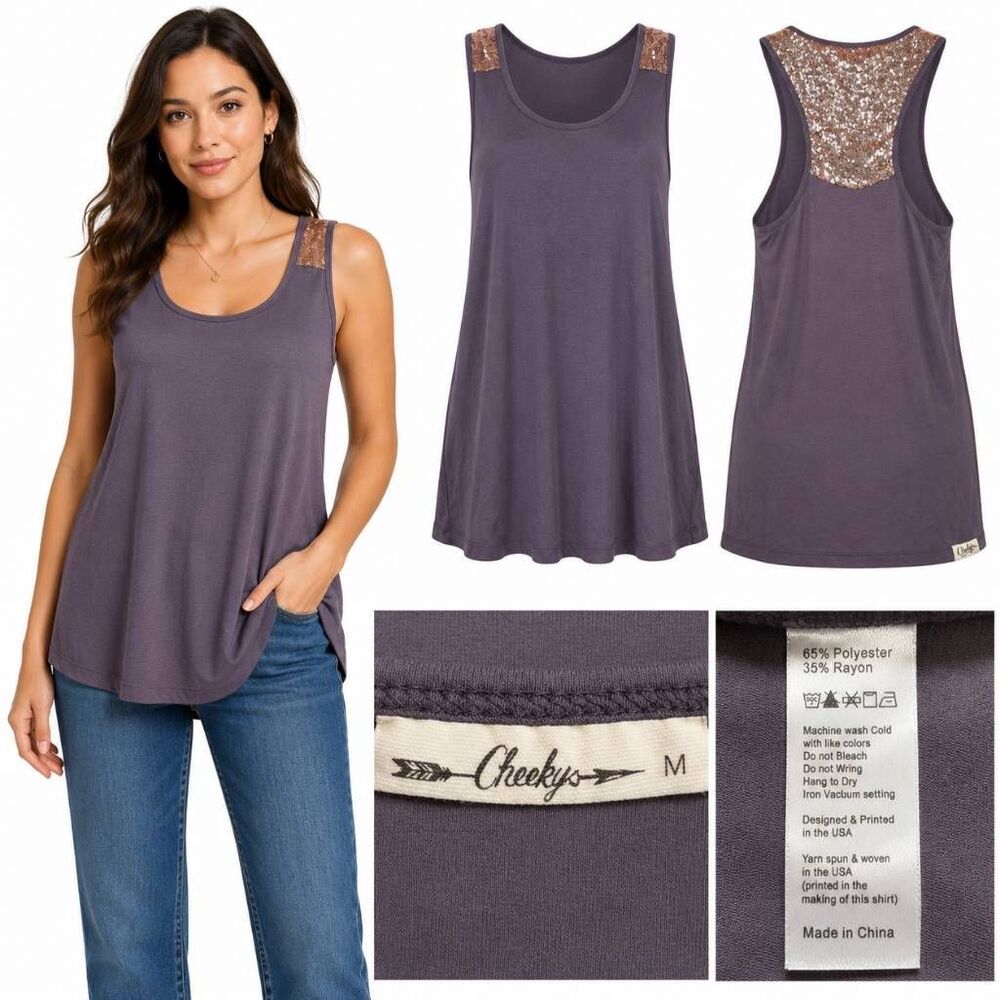 Cheekys M Purple Sequin Racerback Tank Top Sparkle
